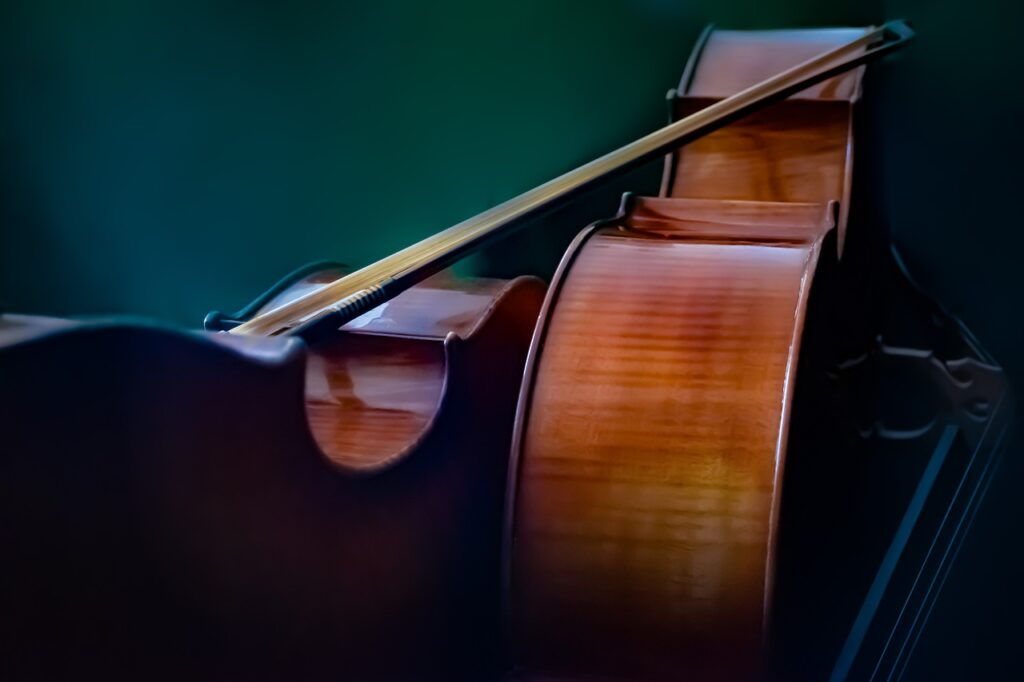 cellos, silhouette, bow